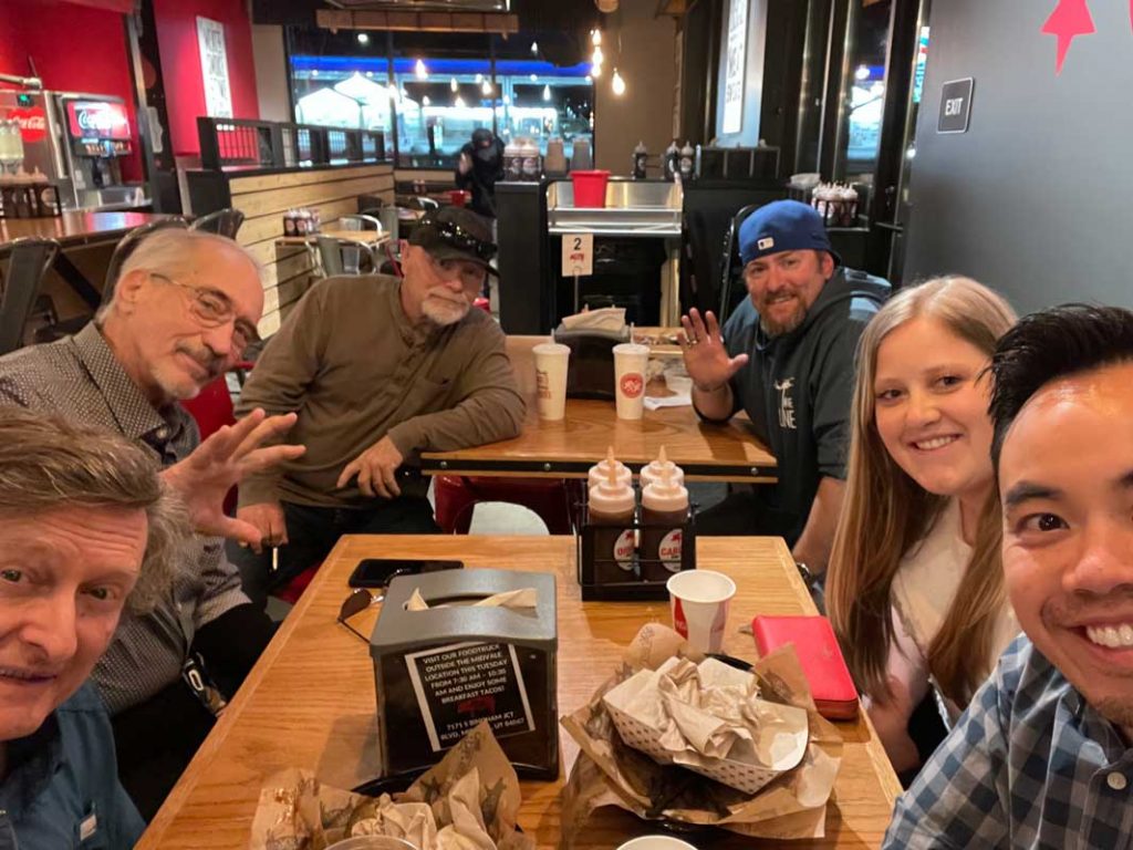 Visitors and friends at the Twin Peaks Lodge Meetup at R&R BBQ